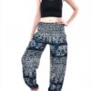 Dark Grey Elephant Print Elastic Thai Harem Pants with single pocket Plain solid color 100 % Rayon VTrendz