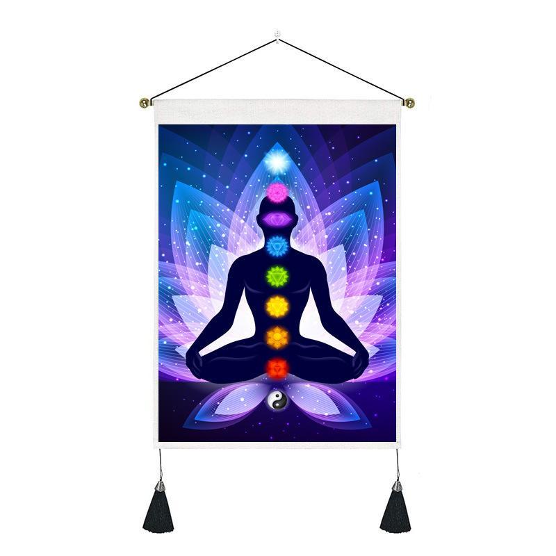 7-Chakra Scroll Tapestries Wall Hanging Banner Cotton Linen Wall Art 35 x 50 cms