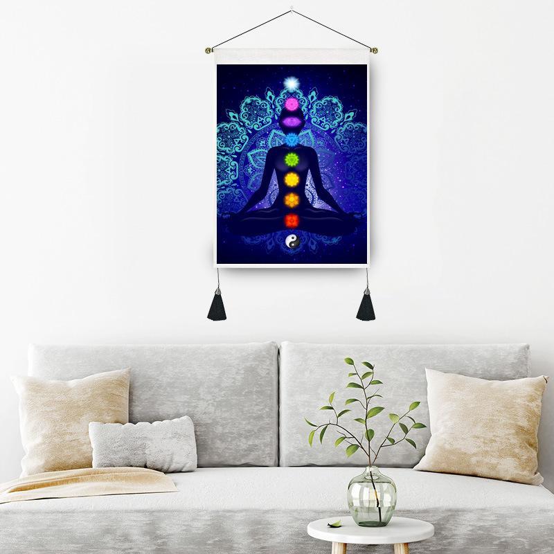 7-Chakra Scroll Tapestries Wall Hanging Banner Cotton Linen Wall Art 35 x 50 cms - Image 2