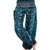 Teal Peacock Feather Print Elastic Harem Pants with single pocket Plain solid color 100 % Rayon VTrendz