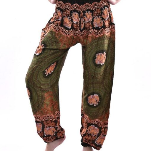 Elephant & Flower Print and single pocket Thai Harem Pants with Elastic Waist, Boho Pants Hippie Style Yoga comfort Bohemian 100% Rayon