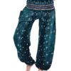 Teal Peacock Feather Print Elastic Harem Pants with single pocket Plain solid color 100 % Rayon VTrendz