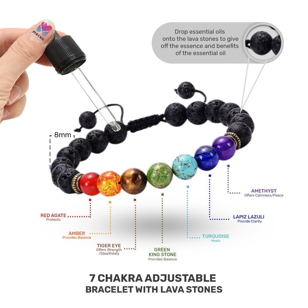 Lava Stone Bracelet with 7-Chakra Stone Unisex Adjustable - Image 6