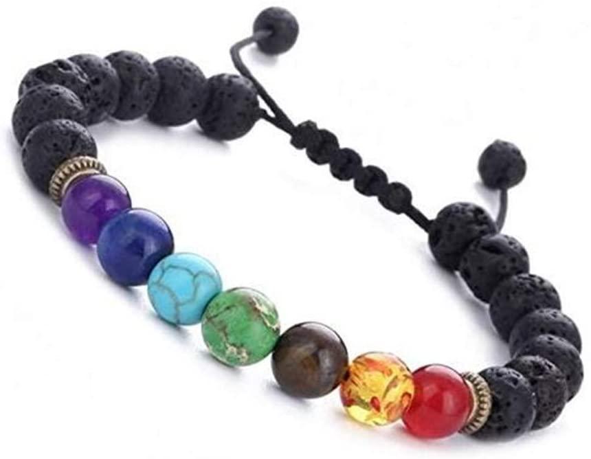 Lava Stone Bracelet with 7-Chakra Stone Unisex Adjustable