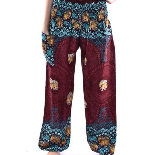 Harem Pants Elastic Waist with Elephant Print and single pocket, Boho Pants Hippie Style Yoga comfort Bohemian 100% Rayon