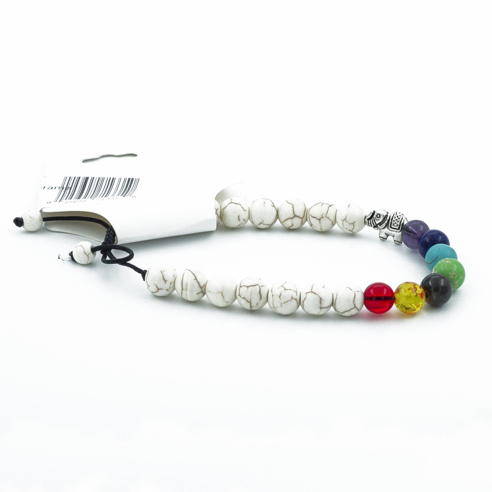 Bone Howlite / Cream Howlite with 7-Chakra and Elephant Charm Stone Beads Natural Stone Bracelet Prayer Beads 8 mm - Image 2