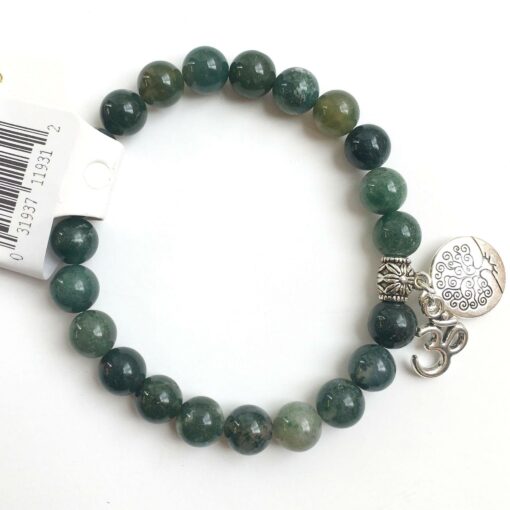 Jade Stone Beads Natural Stone Bracelet with  Buddha, Om and Tree of life Charms Prayer Beads 8 mm