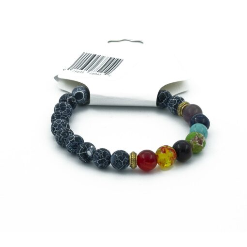 Black Frosted Crackle Dragon Vein Agate with 7-Chakra Stone Beads: The Primal Realignment