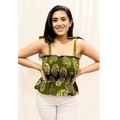 Crop Tops Batik Printed with Ruffles One Size Fits Most