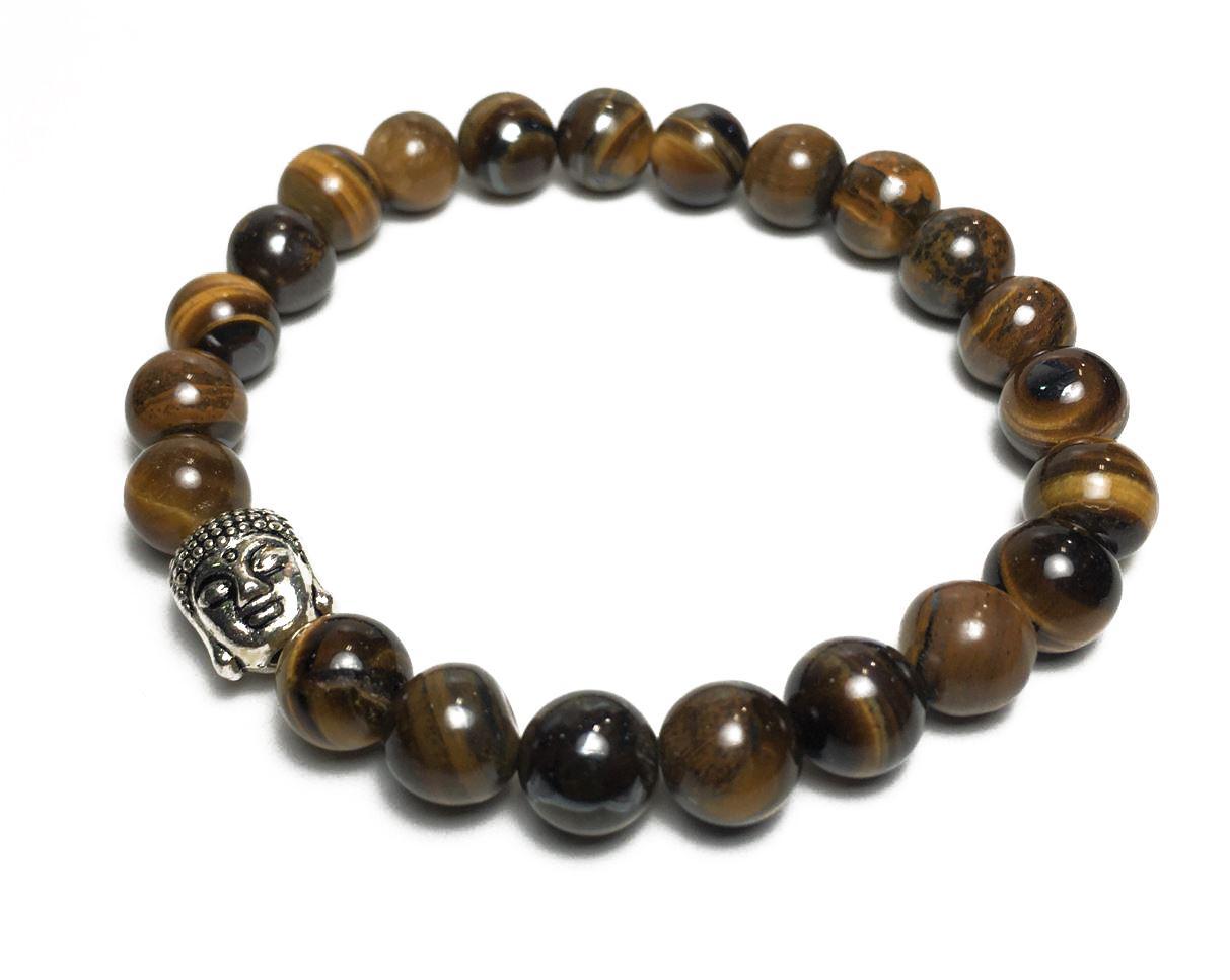 Tiger Eye Natural Stone Bracelet with Buddha, Tree of Life, Om Charms