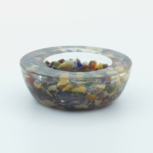 7-Chakra Crystal Orgone Candle Holder/ Natural Stone Crystal Candle Stand for Tealight Candles 2.8 x 7 x 2.5 cm