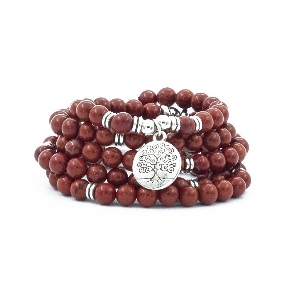 Red Jasper 108 Mala 6 & 8mm Beads Natural Stone Bracelet Mala Prayer Beads Om, Tree of life, Lotus Charm Meditation Necklace - Image 3