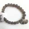 Lt Grey Moonstone Stone Beads Natural Stone Bracelet Prayer Beads Om, tree of life and Buddha charm 8 mm VTrendz