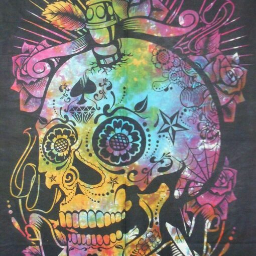 Sugar Skull Dagger Poster Wall Hanging Handmade Cotton Tapestry 40" x 30" inch
