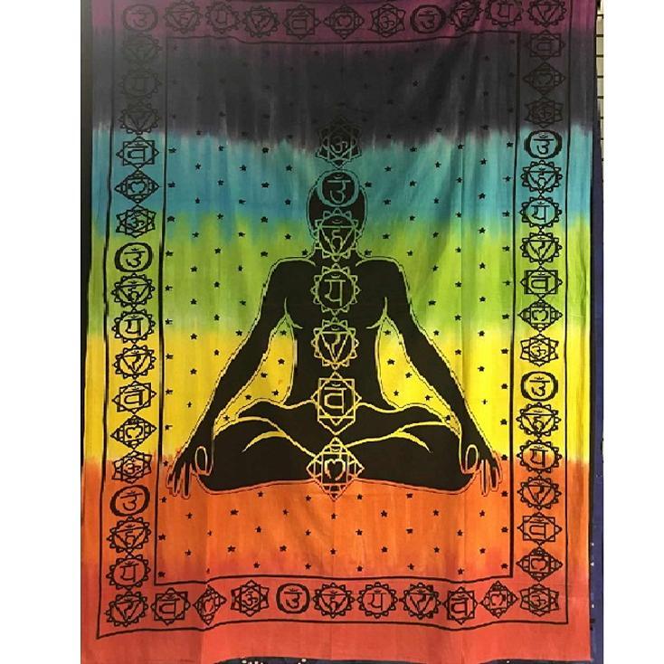 7 Chakra Wall Hanging Handmade Cotton Tapestry 84" x 54" inch