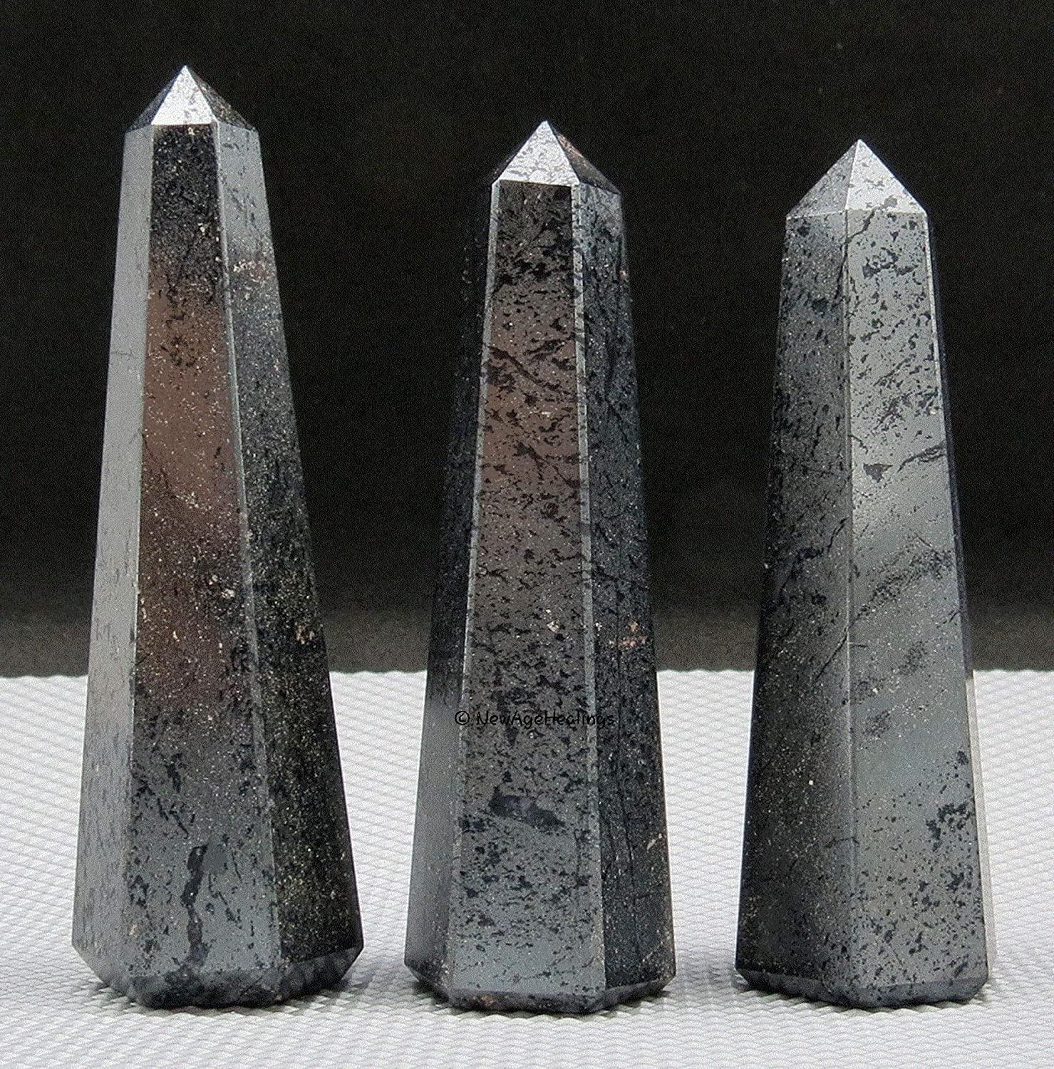Hematite Obelisk Tower Jumbo Healing Wand Spirit Stone 4 or 8 Faceted Pointed Obelisk Tower Healing Reiki Wand Metaphysical Balance Energy Approx. 3-4 inches tall
