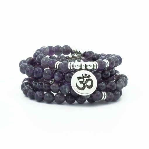 Amethyst 108 Mala 6 & 8mm Beads Bracelet Mala Prayer Beads OM Charm Meditation Necklace
