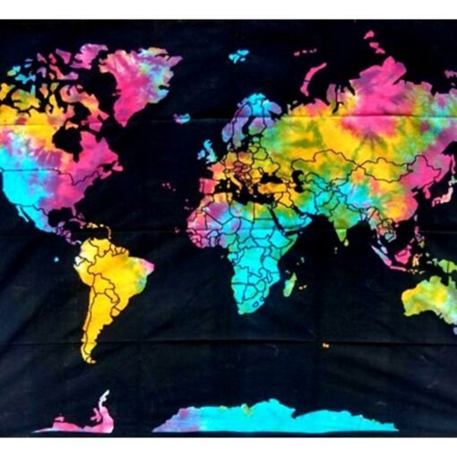 World Map Tie dye Tapestry 84" x 54"