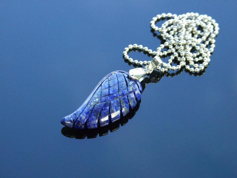 Lapis Lazuli Crystal Guardian Angel Wing Shaped Crystal Pendant Necklace for Balancing Energy - Image 2