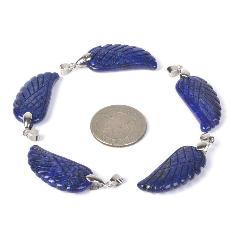 Lapis Lazuli Crystal Guardian Angel Wing Shaped Crystal Pendant Necklace for Balancing Energy - Image 3
