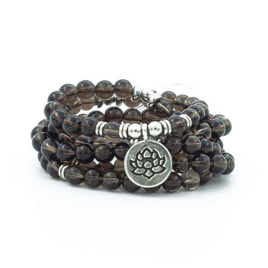 Smoky Quartz / Smokey Quartz 108 Mala Bead 6 mm Stone Beads with Om & Tree of life Charm Natural Stone Yoga necklace/Bracelet - Image 2