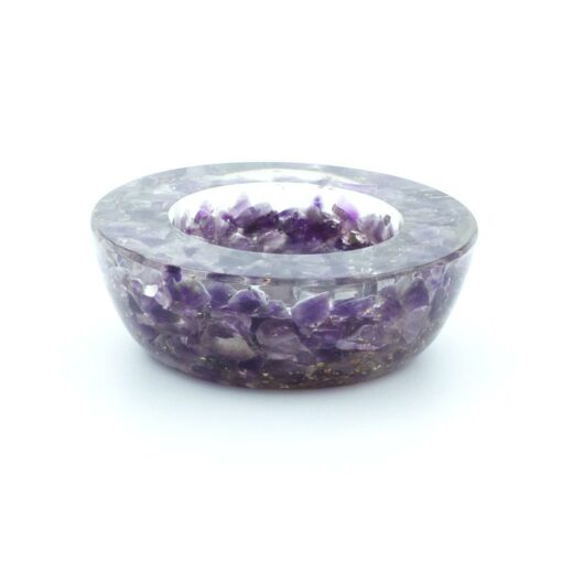 Amethyst Crystal Orgone Candle Holder/ Natural Stone Crystal Candle Stand for Tealight Candles 2.8 x7 x 2.5 cm