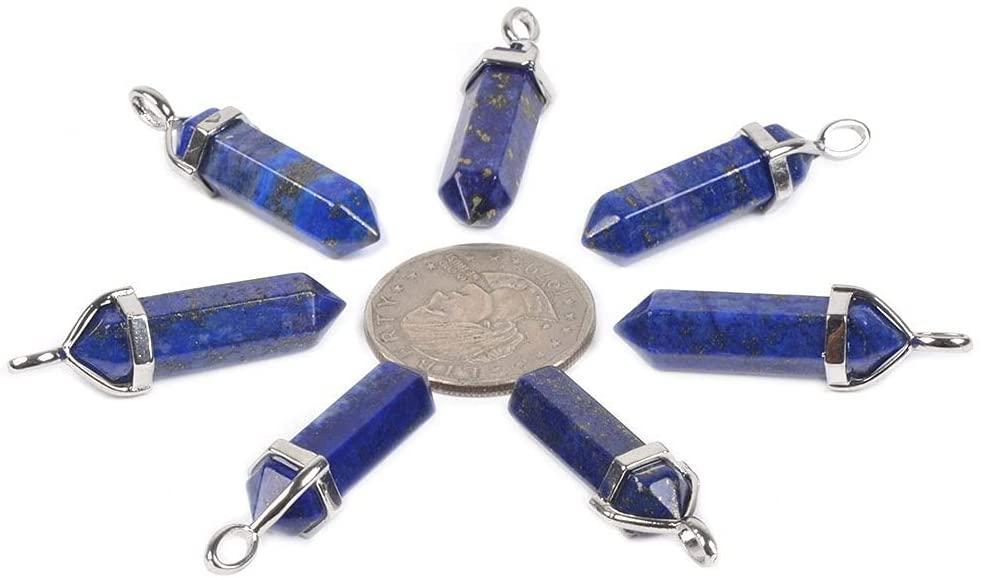 Lapis Lazuli Bullet Shaped Hexagonal Pointed Reiki Chakra Pendant Necklace for Relaxation, Positivity, and Balancing Energy Chain length approx. 17 inch - Image 2