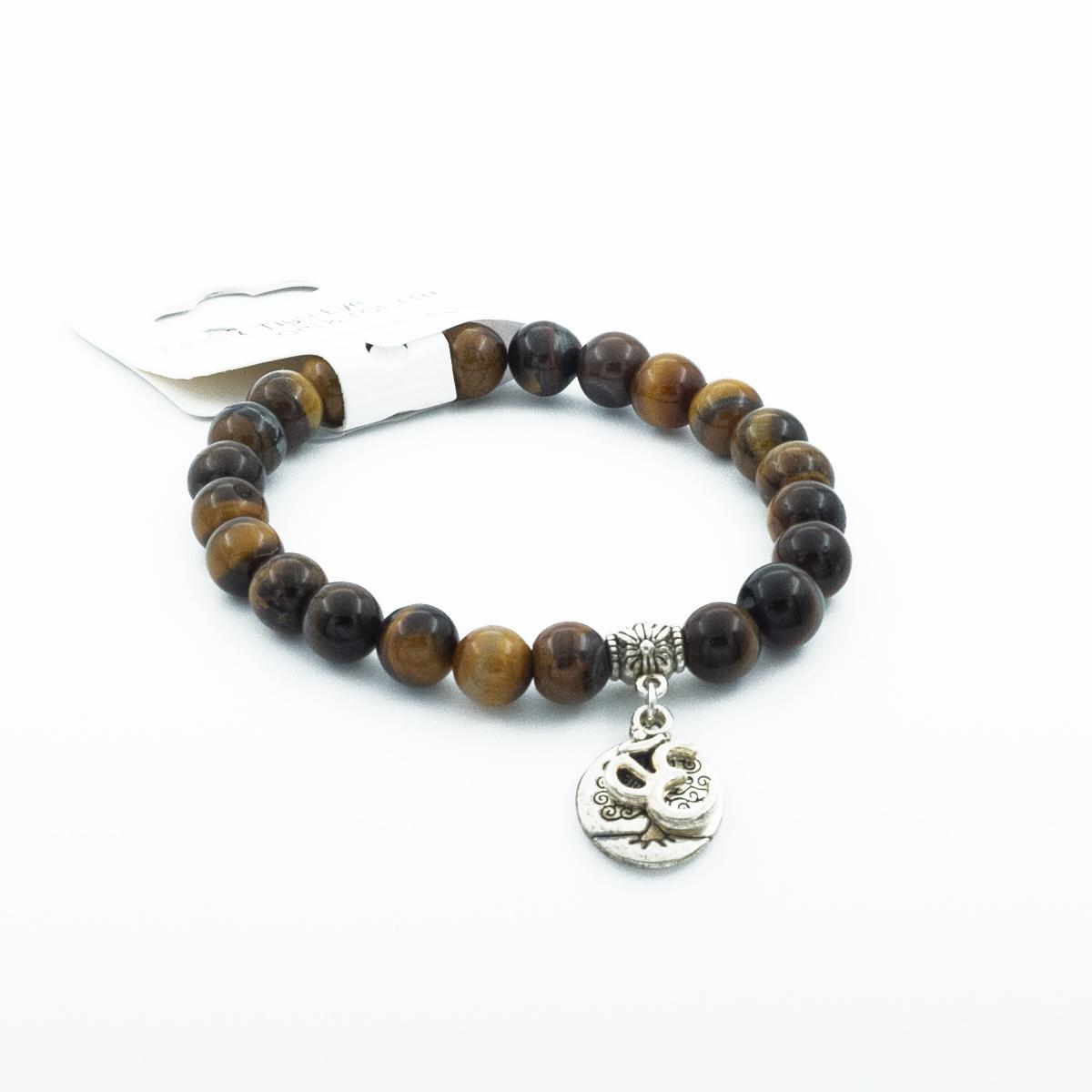 Tiger Eye Natural Stone Bracelet with Buddha, Tree of Life, Om Charms - Image 4