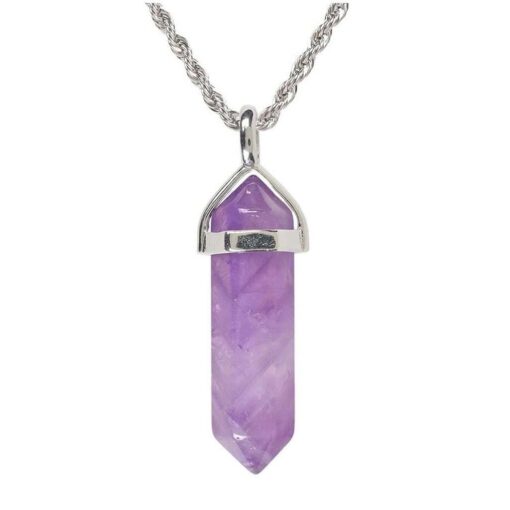 Amethyst Bullet Shaped Pendant Necklace for Positivity and Balancing Energy