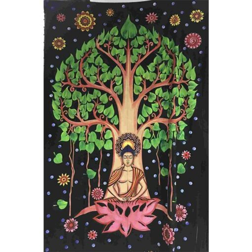 Buddha Bodhi Tree Tapestry Wall Hanging Handmade Cotton Tapestry 84" x 54" inch