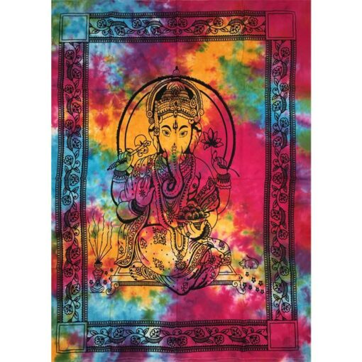Lord Ganesh Tie dye Poster Wall Hanging Handmade Cotton Tapestry 40"x30" inch