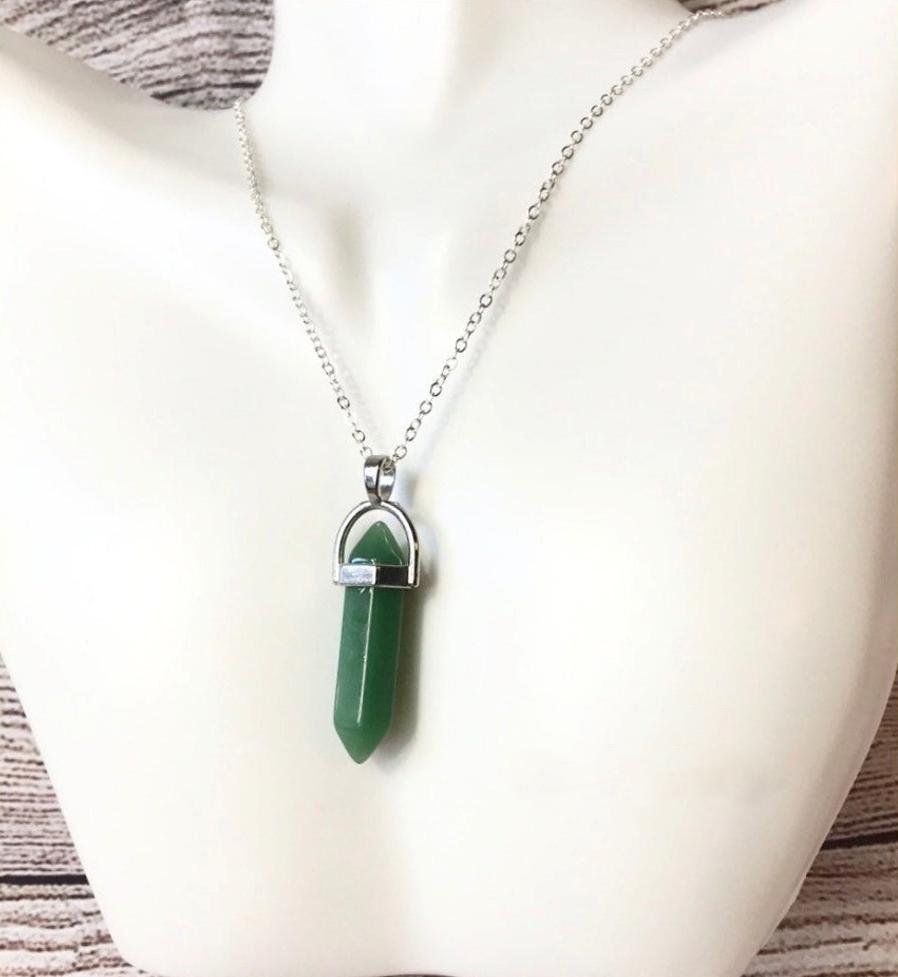 Green Aventurine Bullet Shaped Pendant Necklace for Relaxation, Positivity, and Balancing Energy - Image 3