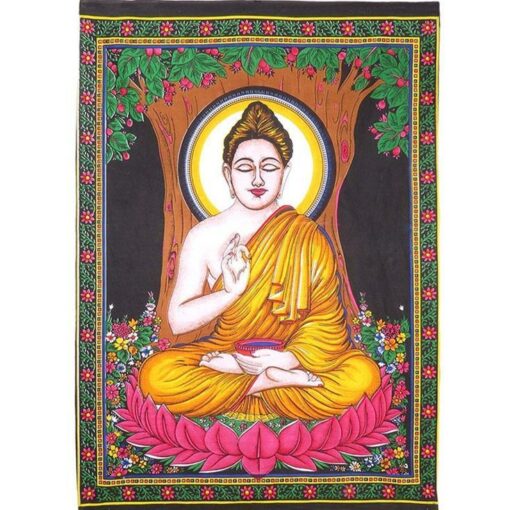 Lord Buddha with Gyan Mudra Poster Wall Hanging Handmade Cotton Tapestry 40"x30" inch