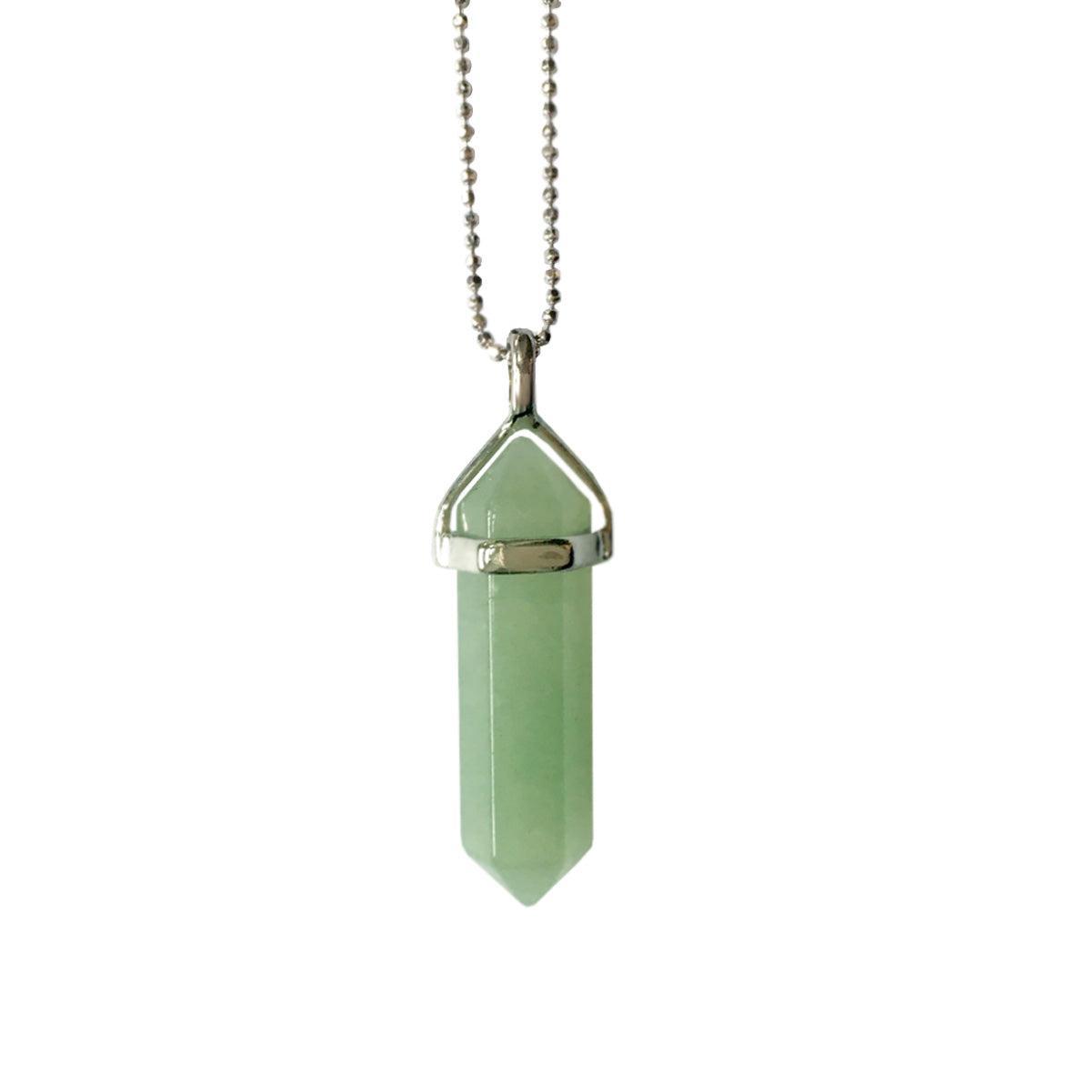 Green Aventurine Bullet Shaped Pendant Necklace for Relaxation, Positivity, and Balancing Energy