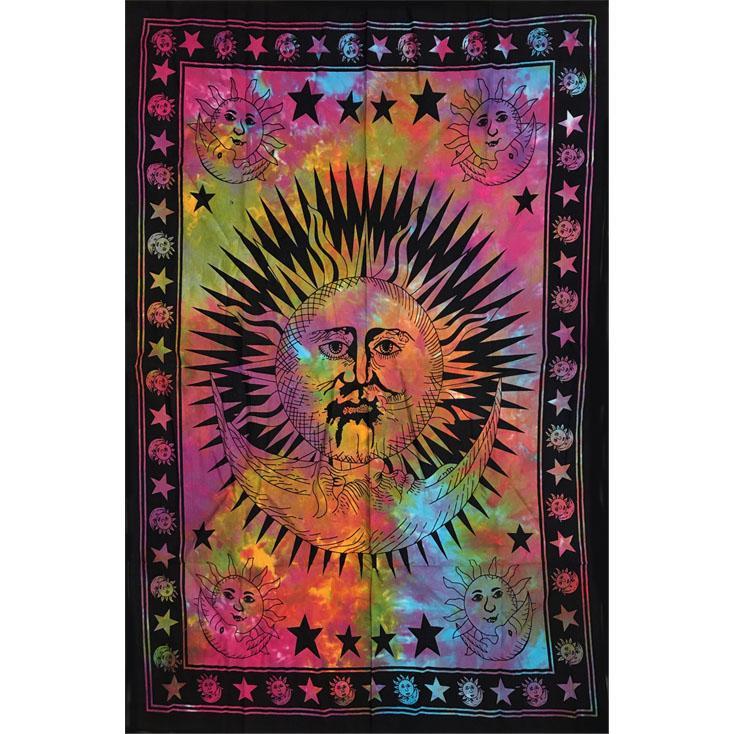 Sleeping Moon Tie dye Poster Wall Hanging Handmade Cotton Tapestry 40"x30" inch Both Horizontal and vertical Hang Options