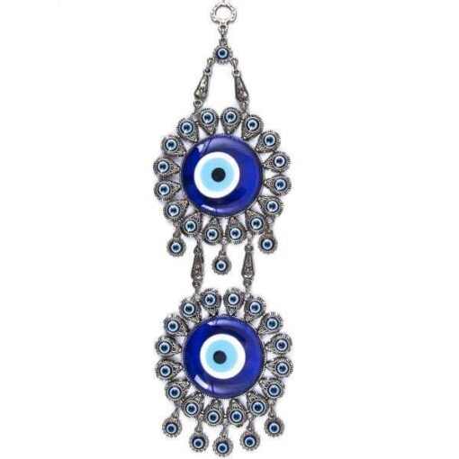 Twin Circular Turkish Evil Eye wall hanging with dangler / Hanging, Handmade, 14 " Inch