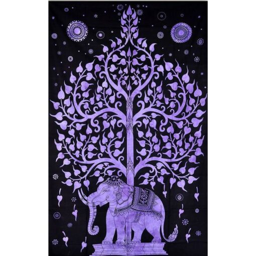 Tree of life With Elephant Tie dye Base Poster Wall Hanging Handmade Cotton Tapestry 40"x30" inch