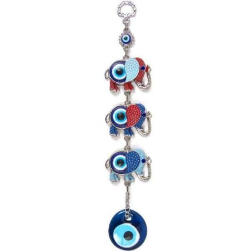 3-Elephant Big Ear Evil Eye Hangings with Enamel Coating, Handmade, 10" Inch