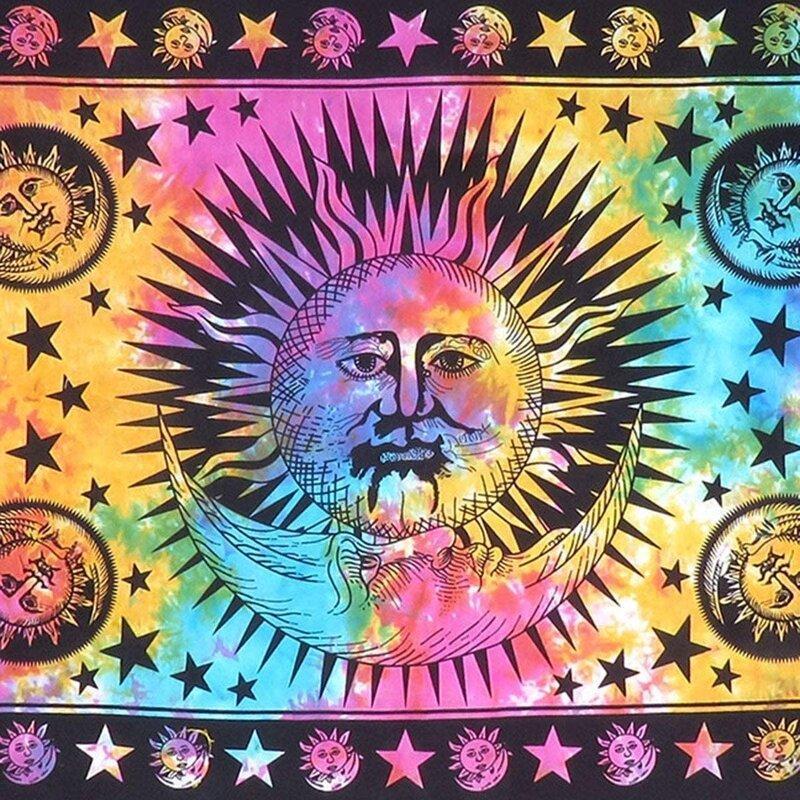 Sleeping Moon Tie dye Poster Wall Hanging Handmade Cotton Tapestry 40"x30" inch Both Horizontal and vertical Hang Options - Image 2