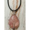 Rose Quartz Teardrop Crystal Tree of Life Wire Wrapped Pendant Necklace Chain Length 17.5 inch VTrendz