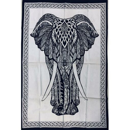 Elephant Black and White Poster Wall Hanging Handmade Cotton Tapestry 40"x30" inch