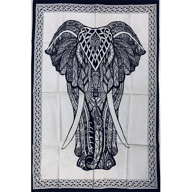 Elephant Black and White Poster Wall Hanging Handmade Cotton Tapestry 40"x30" inch