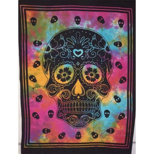 Sugar Skull Day of Dead Mini Skull Tie dye Poster Wall Hanging Handmade Cotton Tapestry 40"x30" inch