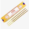 Box of Myrrh Satya incense sticks with three sticks displayed in front of it.