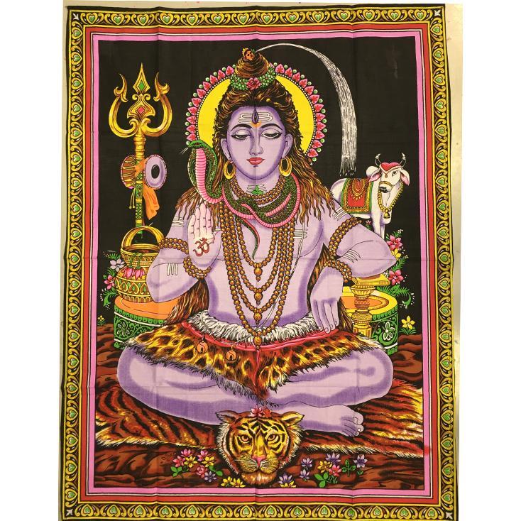 Lord Shiva With Nandi Poster Wall Hanging Handmade Cotton Tapestry 40"x30" inch with color options - Image 2