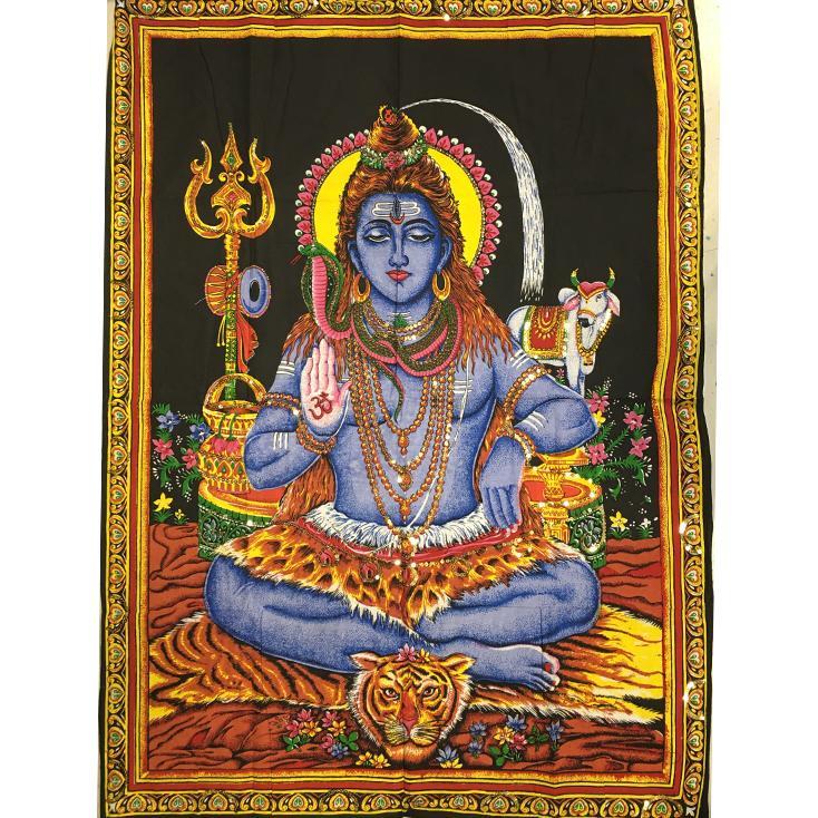 Lord Shiva With Nandi Poster Wall Hanging Handmade Cotton Tapestry 40"x30" inch with color options