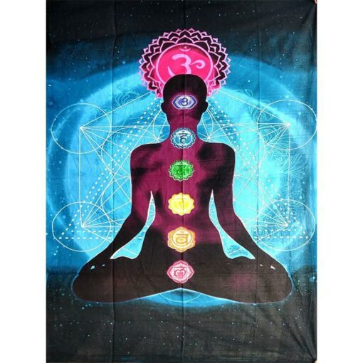 Yoga Seven Chakra Wall Hanging Handmade Cotton Tapestry 84" x 54" inch