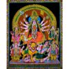 Goddess Durga Maa Durga with Ganesh & Lion without Sequin Poster Wall Hanging Handmade Cotton Tapestry 40"x30" inch VTrendz