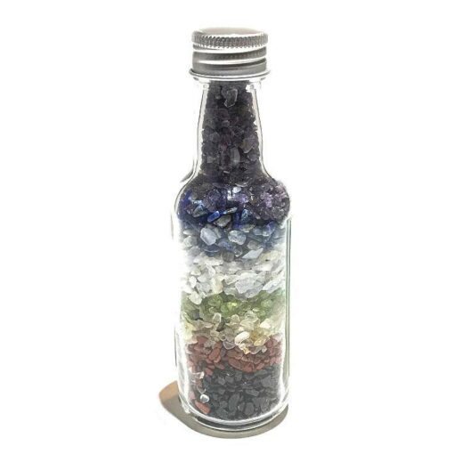 Seven Chakra Chips In Bottle Gemstone Products, 7-Chakra Crystals, 4.5-5 inch bottle approx.