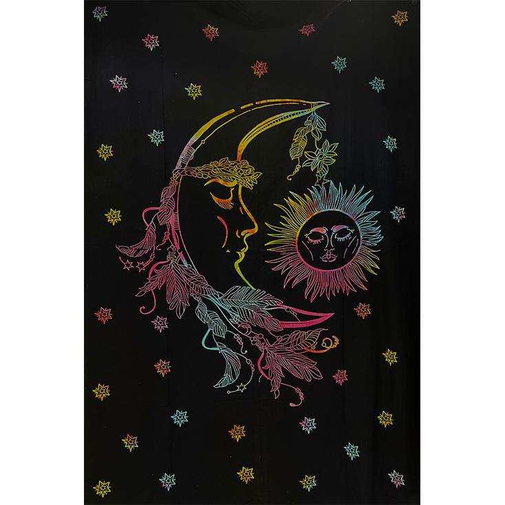 Moon Face with Sun Wall Hanging Handmade Cotton Tapestry 84" x 54" inch